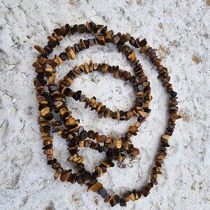 Tiger Eye Bead Chip Necklace With 925 Sterling Silver Clasp